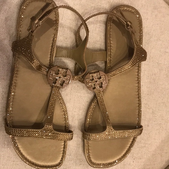 Tory Burch Gold Tone Rhinestone/Crystal sandals. - Picture 6 of 6